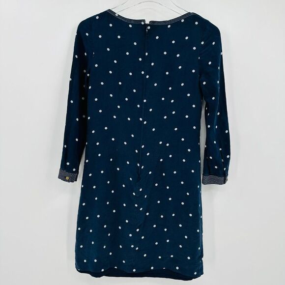 J. Crew Size 00 Navy Blue & White Polka Dot 100% Silk 3/4 Sleeve Shift Dress - Picture 11 of 11